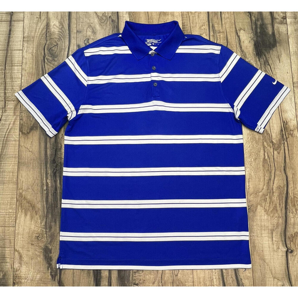 Nike Golf Tour Performance Dri-Fit  Polo Shirt Size XL Blue Striped Preppy.